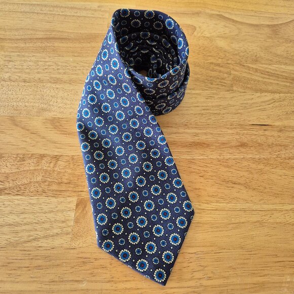 Vintage Polo By Ralph Lauren Hand Made in USA 100% Silk Medallion Neck-Tie Navy - Picture 1 of 6